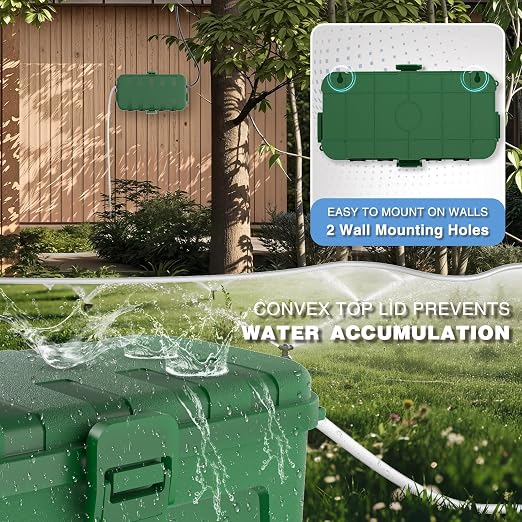 Flemoon Medium Outdoor Waterproof Electrical Box, for Power Strip | 11.5x5.2x4inch, IP54 Extension Cord Cover w/6 Cable Entry Ports, Weatherproof Connection Box for Timer, Holiday Lights, Green
