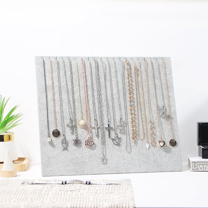 20 Slots Big Necklace Display Board for Selling, Velvet Necklace Jewelry Organizer Stand for Shop Store, Necklace Hanger Holder Rack for Show (3pc Grey)