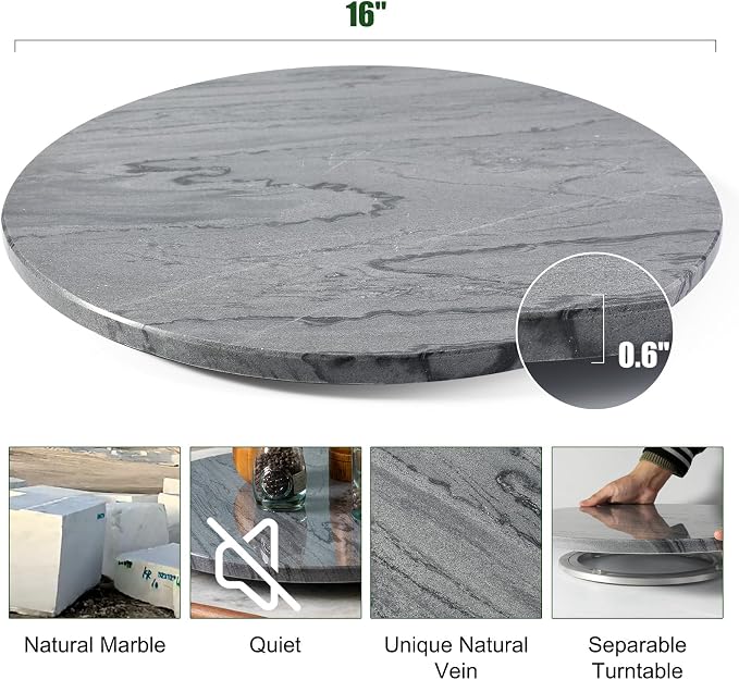 Marble Lazy Susan, 16 in Lazy Susan Turntable Organizer for Cabinet Pantry Kitchen Countertop Fridge Bathroom Makeup Vanity Countertop - Grey