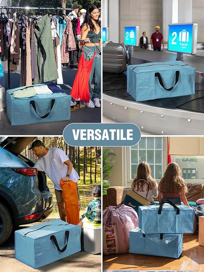 WORKPRO 8 Pack Extra Large Moving Bags with Zippers & Carrying Handles Backpack Straps, Heavy-Duty Storage Tote for Space Saving & Storage, Alternative to Moving Box (Dusty Blue)
