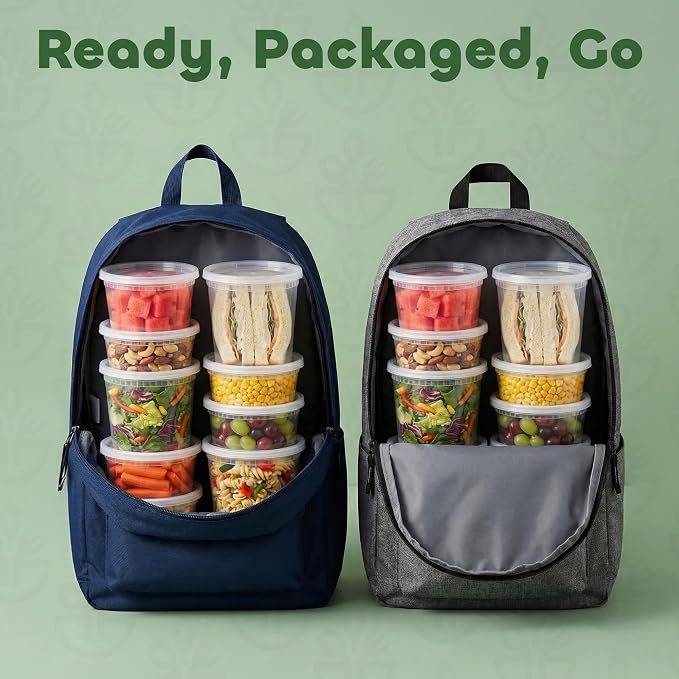 48 Sets Plastic Deli Containers with Lids - 8oz, 16oz Pint & 32oz Quart | Leak Proof, Microwaveable, Dishwasher & Freezer Safe - Plastic Food Storage, Meal Prep, Restaurant & Soup Containers