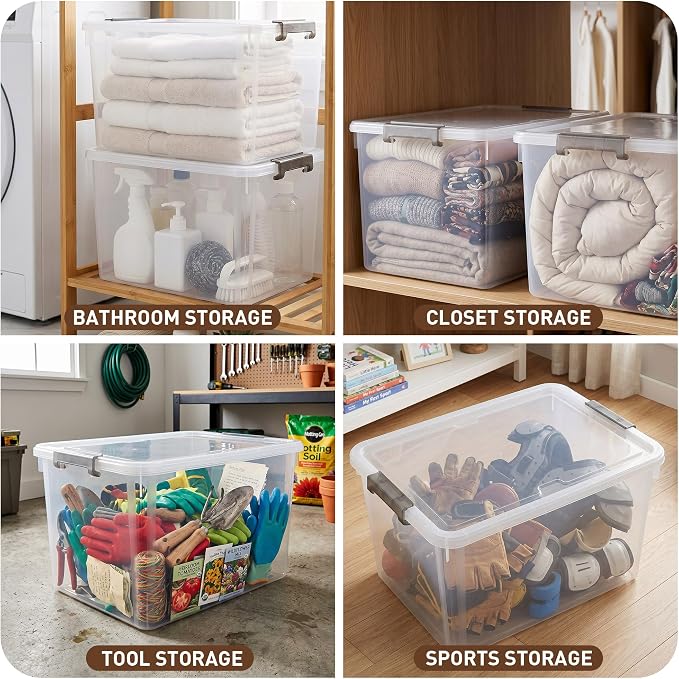 Citylife 6 Packs 44.4 QT Plastic Storage Bins with Lids Large Stackable Storage Containers for Organizing Clear Storage Box for Garage, Closet, Kitchen
