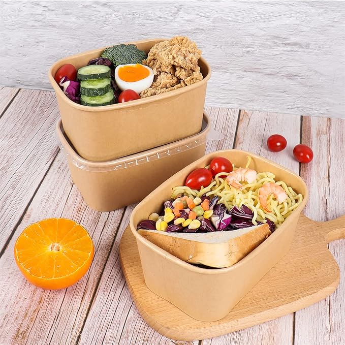 34 oz Disposable Kraft paper bowls with lids Food container 50 Pack