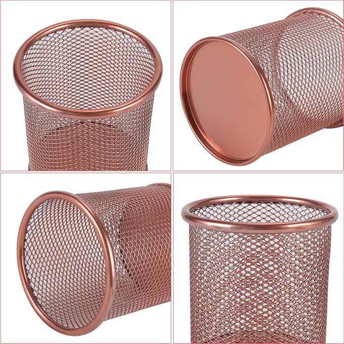 PAG Pencil Holder for Desk, 2 Pack Desktop Pen Cup, Office Supplies Rose Gold Desk Organizers and Accessories Organization, Makeup Brush Holder, Copper