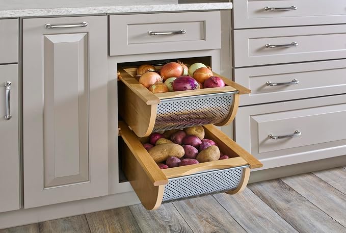 REV-A-SHELF Natural Maple/Stainless-Steel Produce Basket for 18” Base Cabinets