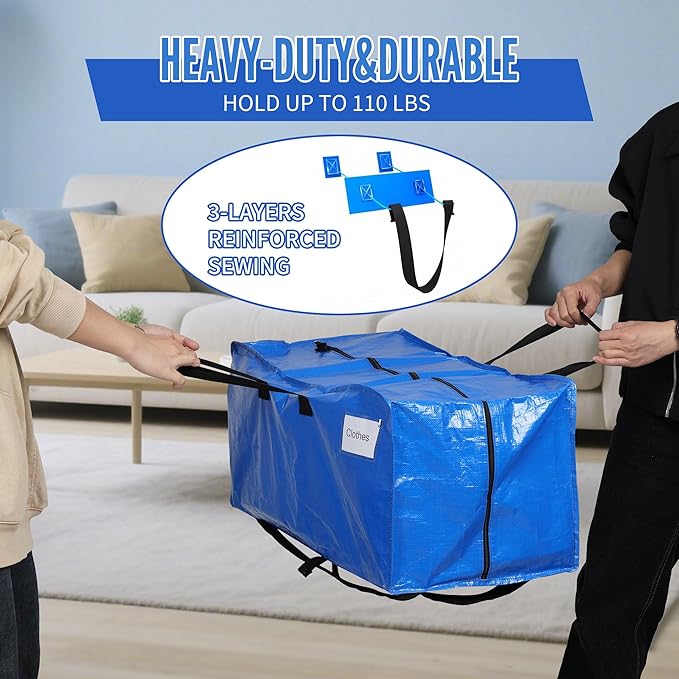 BAGAIL Heavy Duty Moving Bags with Strong Handle, Extra Large Moving Boxes, Storage Tote for Clothes, College Moving Supplies(Blue, Backpack, 6 Pack)