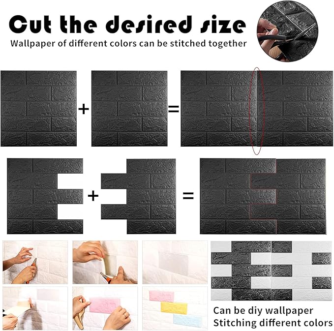 20 PCS Black 3D Wall Panels, 29 sq.feet Coverage Printable Wallpaper Sticker with Self-Adhesive Waterproof Brick PE Foam Wall Panels Peel and Stick for Interior Wall Decor, Home Decoration