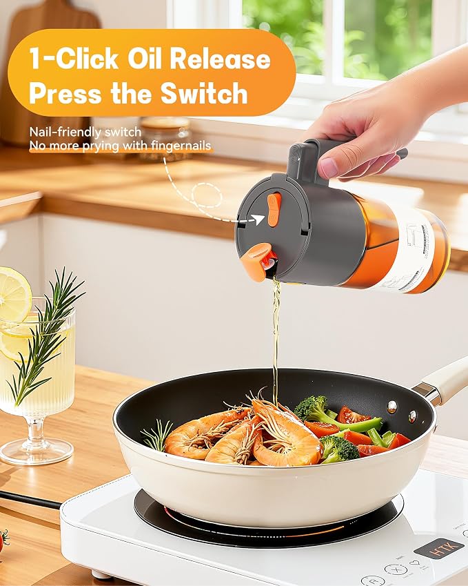 Olive Oil Sprayer & Dispenser Bottle for Cooking 17oz Dark Glass Oil Mister | 2-in-1 Sprayer & Pourer, Leakproof, Fine mist, Light-Blocking, Wide Mouth for Easy Refill & Clean, 8 Oil Labels, Reusable
