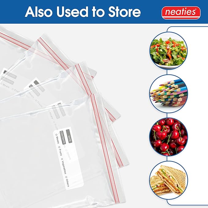 Neaties 1 Quart Resealable Bags – Medium Sized Heavy Duty Freezer Bags with Dual Zipper – 7x8" with Writable Space for Kitchen or Home Storage – BPA-Free Food Grade Plastic – 300 Pack