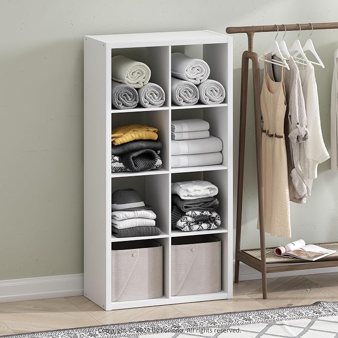 Furinno Cubic Extra Thick 8-Cube Closet Organizers and Storage, White | 14.6 x 30 x 58 in, Open Shelf Closet Storage, Closet Organizer, for Wardrobe, Bedroom, Living Room