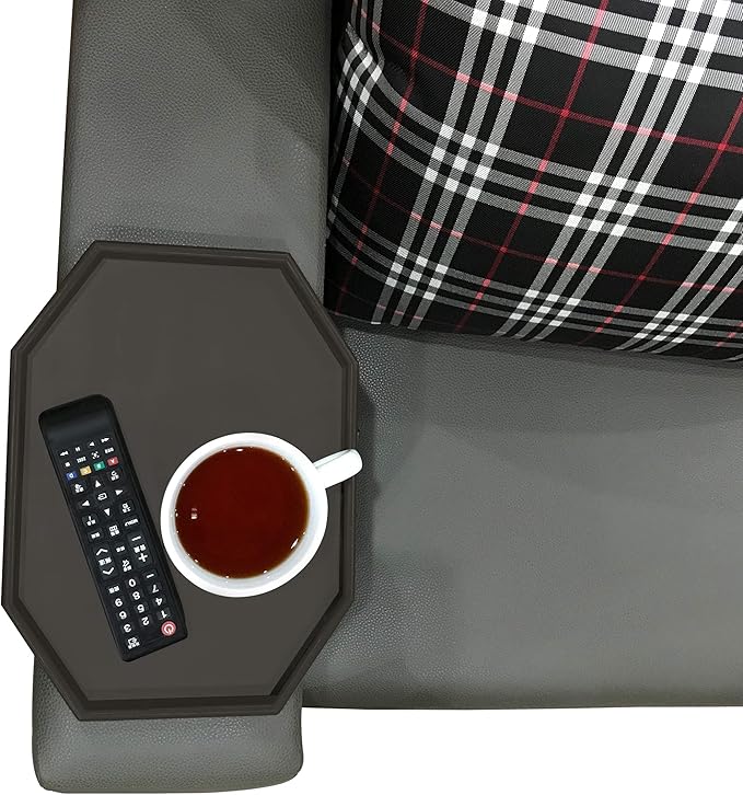 Side Tables Sofa Armrest Clip-On Table, Recliner Armchair Organizer Tray (Cherry), Food Grade Plastic Material