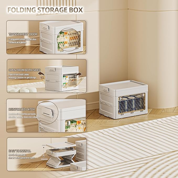 8 QT / 2 Gal Space Saver Foldable Cabinet Slim Profile, Double Transparent View Doors, Instant Pull-Up Frame for Apartments/Dorms