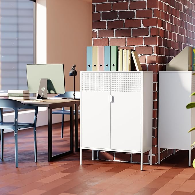 Washsemba 2 Mesh Door Metal Storage Cabinet with Adjustable Shelves, Multipurpose White Storage Cabinet, 3-Tier Office Cabinet,Metal Storage Cabinet for Office Home,Hallway (White, 47''H)
