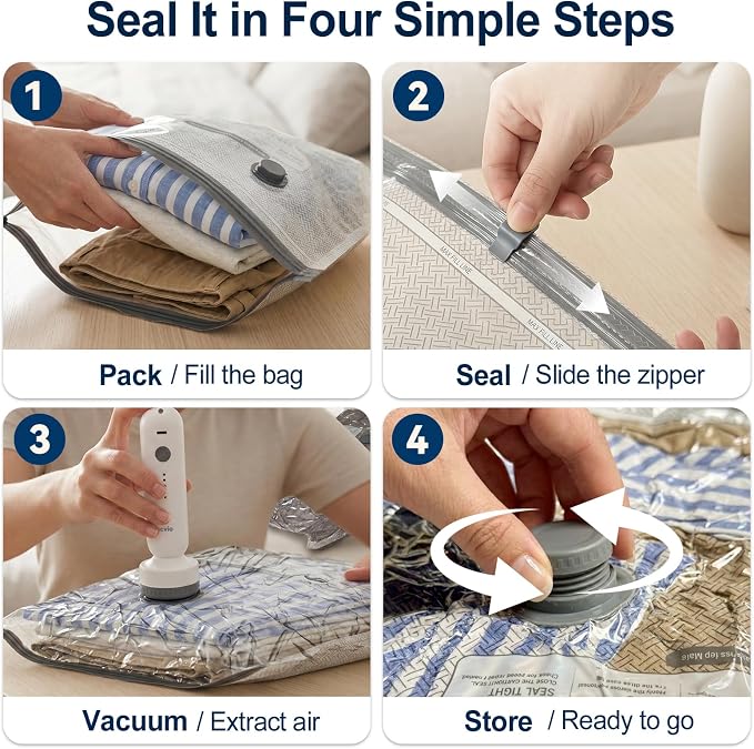 Travel Vacuum Storage Bags with Electric Pump, Airtight Space Saver Vacuum Seal Bags for Clothes and Luggage Packing, Small Medium Large Compression Bags for Blankets, 12 Pack