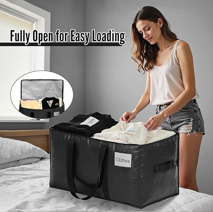 BAGAIL Heavy Duty Moving Bags with Strong Handle, Extra Large Moving Boxes, Storage Tote for Clothes, College Moving Supplies(Black, 6 Pack)