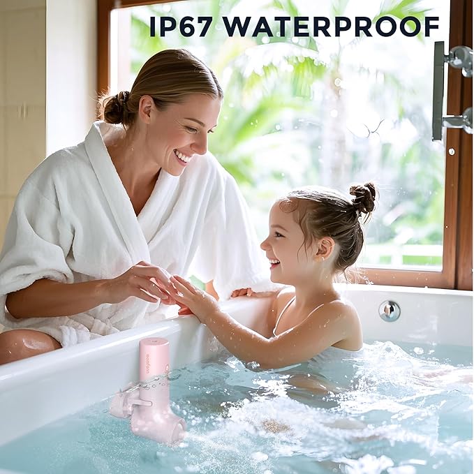 MOMFANN Bath Jet Spa, Cordless Portable Bathtub Accessories with 3-Level Adjustable Speed, Bubble Maker/Bath Jet Mode, Bathtub Jets for Home Spa, Relaxing (Light Pink)