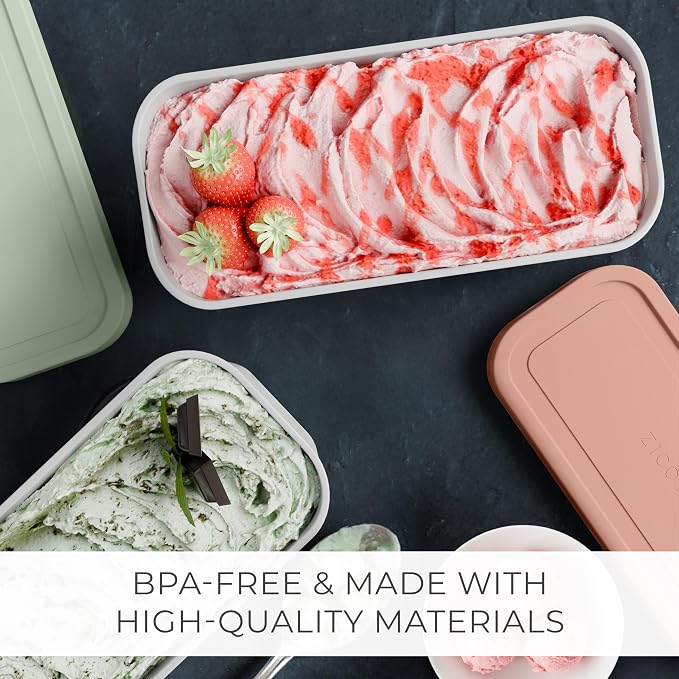 Reusable Ice Cream Containers Set of 2 - Sturdy 2 Quart Tubs with Lids | Perfect for homemade sorbet, frozen yogurt or gelato - stackable storage tubs with stickers store easily in your freezer