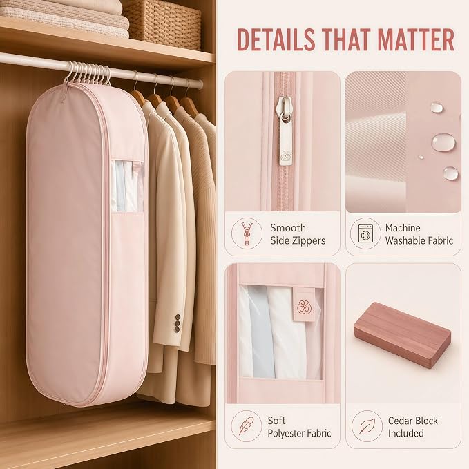 Space Saving Hanging Garment Bag, Compression Zipper for Coats & Jackets | Hanging storage keeps clothes visible and easy to find; holds 12-15 coats or 20-25 light garments; no pump needed.