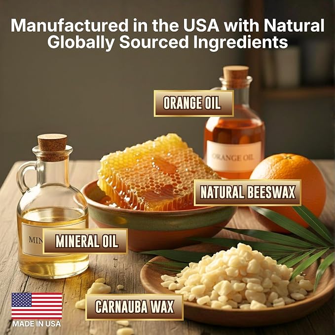 Natural Wood Polish & Conditioner with Orange Oil - Beeswax Furniture Polish and Cleaner, Oil & Wax Blend for Furniture, Cabinets, Tables, Doors & Trim, Enhances Color & Grain, Wood Care, 8 fl oz
