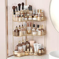 BEFSOP Corner Bathroom Counter Organizer, Upgraded 3-Tier Makeup Organizer Countertop with Makeup Brush Holder, Skincare Exquisite Vanity Organizers Countertop Bathroom Storage Dresser(GOLD)