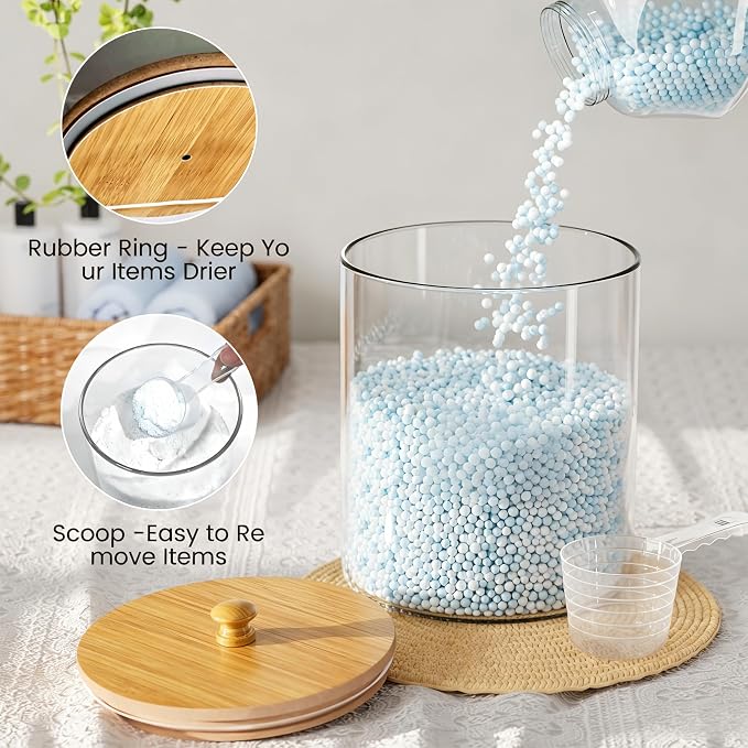 HomePekite 2 Pack Glass Laundry Pods Container, Clear Laundry Room Organization Containers with Lids & Labels, Powder Laundry Detergent Container for Scent Booster, Powder