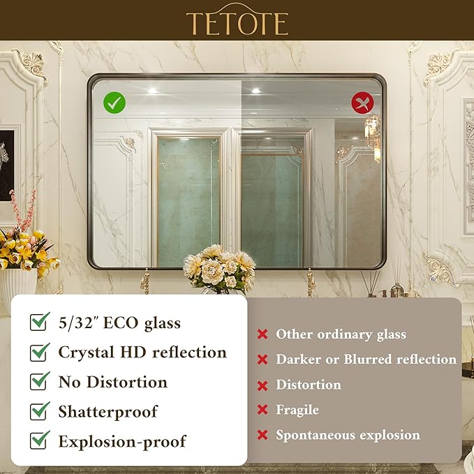 TETOTE 40 x 30 White Frame Mirror for Bathroom Metal Frame Wall Mounted Rectangle Mirror for Vanity with Sandy Textured Surface(Horizontal/Vertical)