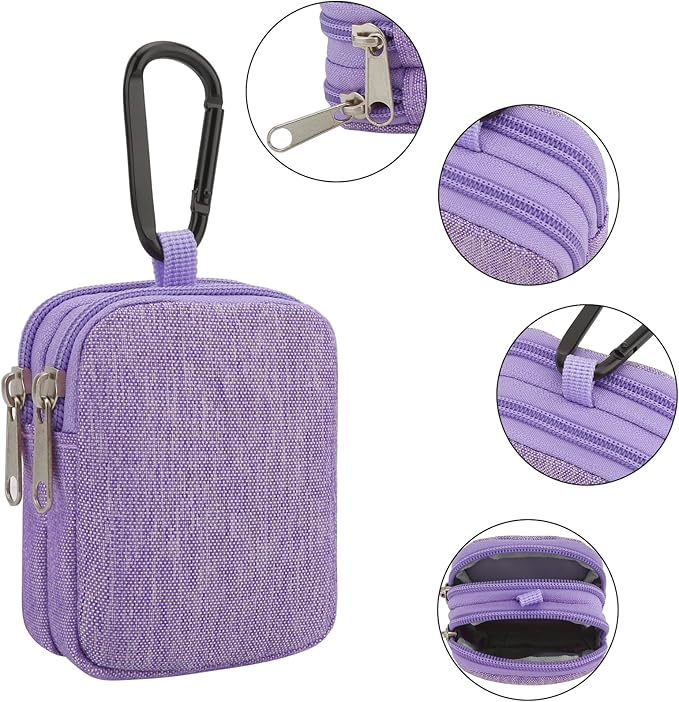 E-Tree Coin Purse with Carabiner Clip, Dual Layer Card Case Holder, Mini Pouch for AirPod Earphone Keychain USB Cable,Wallet, Small Accessories Organizer Bag for Women and Men (Purple)
