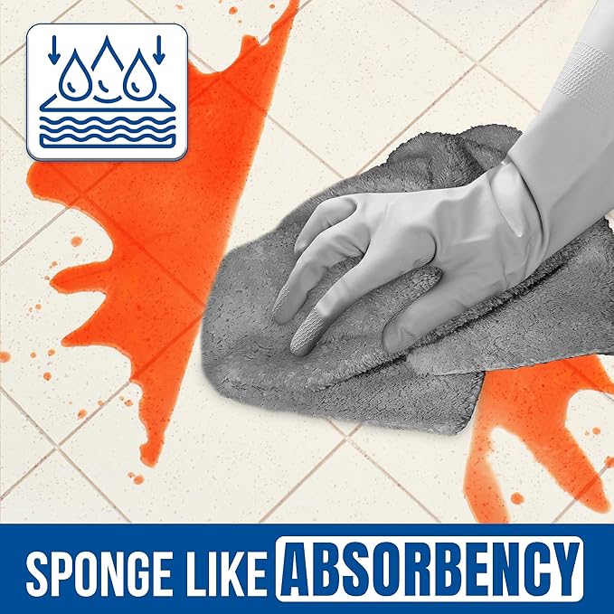 Towelogy® Super Absorbent Microfibre Cloth | Absorbs Over 10 Times its Weight in Water | Sponge-Like Absorbency | Multipurpose Scratch-Free Cleaning Cloth for Household Use (Grey)