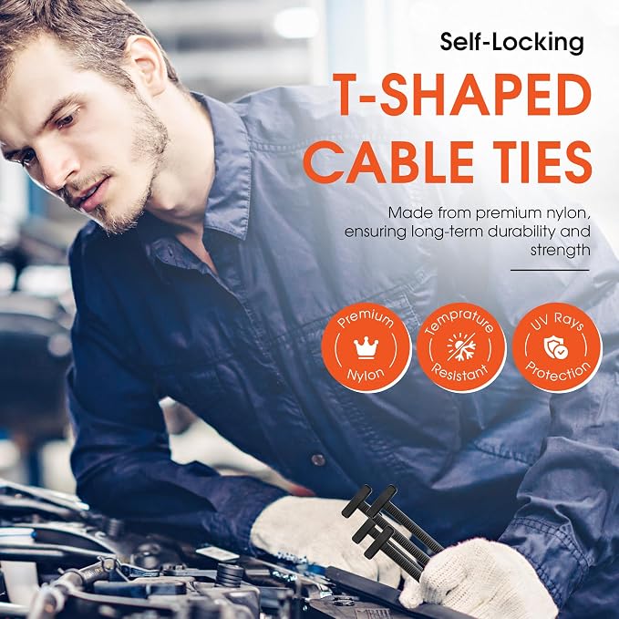 150 Pcs Nylon Universal Cable Tie Buckles — Heavy-Duty Zip Tie Buckle Clips with Pin & Button Design, Self-Locking, UV Resistant, Easy Install for Car Bumper, Fender & Auto Body Repair