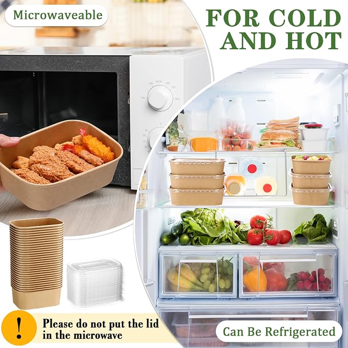 Maxdot 50 Pack 19 oz Disposable Food Containers with Lids Paper Food Containers Bowls for Meal Prep, Salad, Ice Cream, Yogurt, Soup Bowls Party Leftover Box