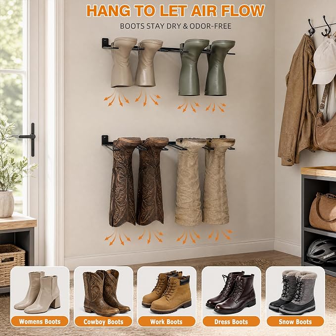 ORLESS Wader Hangers 8-Pair Boot Rack Garage Storage, Cowboy Boot Holder, Metal Wire Organizer for Entryway