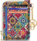GIANCOMICS Slim Wallet Credit Card Holder Women, Boho Bohemian Mandala Rfid Blocking Small Card Case, Keychain Thin Pocket Curved Zipper Wallet, Travel Card Holder PU Leather, Ladies Female Gifts