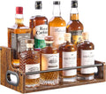 YQBRAO 2-Tier Liquor Bottle Display Shelf, Coffee Syrup Rack Organizer, Water Bottle Organizer, Mini Bar Cabinet, Rustic Bar Shelves for Liquor Whiskey, Spirits