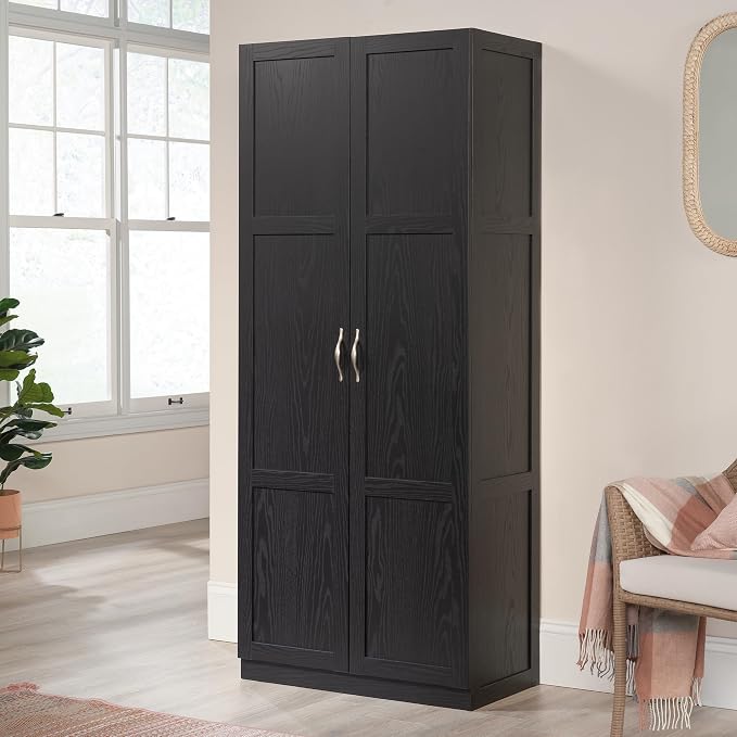 Sauder Tall Storage Cabinet, Black, 4 Adjustable Shelves, Multi-Room Use