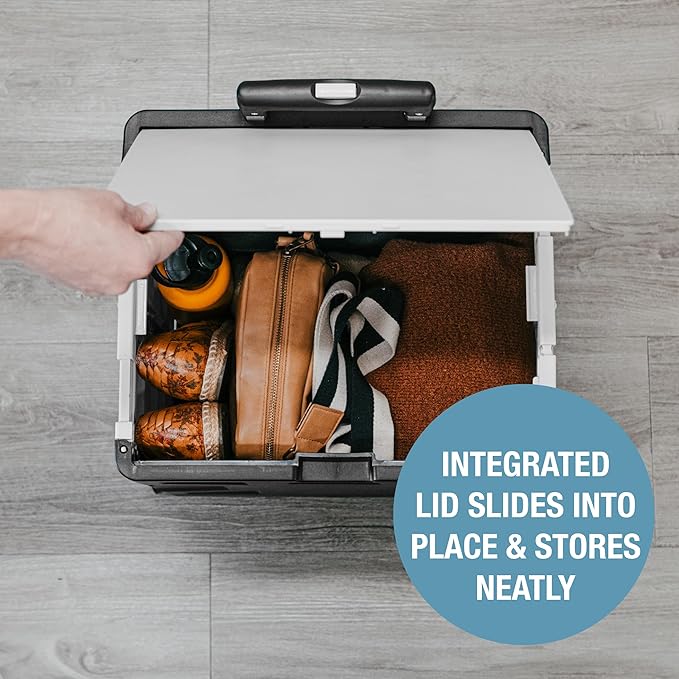 CleverMade Collapsible Crate on Wheels with Handle (35L, 4-Wheel) – Collapsible Rolling Cart with Lid, Foldable Utility Cart for Teachers, Groceries, Travel, Office Storage – Holds 75 lbs, Cool Gray