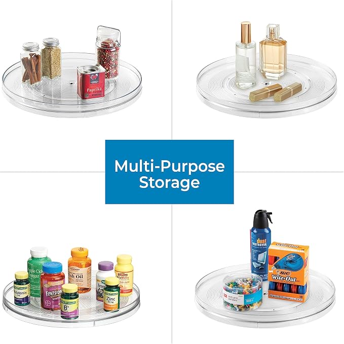 iDesign 14.5-Inch Lazy Susan Organizer, 2-Pack, Clear | Large Turntable, For Cabinet or Pantry