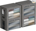 4 Pack Clothes Storage Bins with Metal Frame - 22L Stackable Storage Box with Lid，Foldable Storage Container Organizer for Clothes，Linen Fabric Storage Box with Clear Window＆Zippers＆Handles