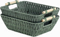StorageWorks Large Wicker Storage Basket for Organizing with Wooden Handles, Toilet Paper Baskets, Bosana Green, 2-Pack