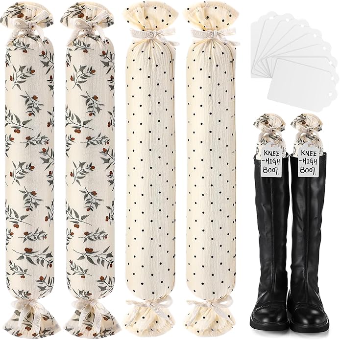 Maiteenly 2 Pairs Boot Shaper Stands with 8 Labels Cotton Tall Boot Inserts for Closet Organization