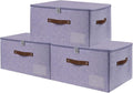 ANMINY Fabric Storage Box Bins with Zipper Lid, Washable Purple, 3PCS | Cotton Linen Fabric, PP Board Frame, Label Holder, Stackable & Foldable, PU Handles, Dual-Zipper 3-Side Open Lid, Large