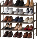 Simple Houseware 4-Tier Shoe Rack Storage Organizer, 12-20 Pair, Bronze | Space-Saving Shoe Shelf with Sturdy Metal Frame and Non-Woven Fabric Shelves for Entryway, Garage & Corridor