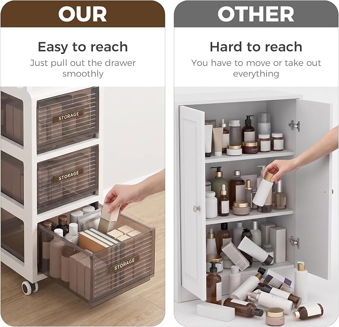 Bathroom Storage with Drawers, 11.8" Wide Wide Slim Storage Cabinet with Wheels for Small Spaces, Narraw Cart for Kitchen Office Bedroom Dinning Room Under Desk, 29.7" Tall