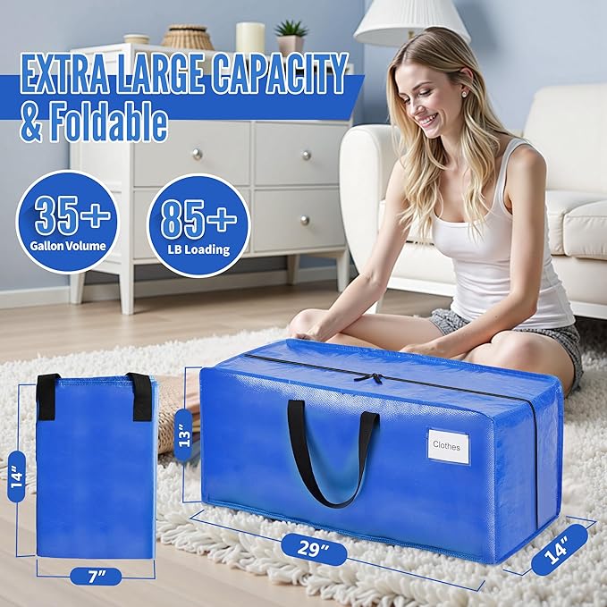 BAGAIL Heavy Duty Moving Bags with Strong Handle, Extra Large Moving Boxes, Storage Tote for Clothes, College Moving Supplies(Blue, Backpack, 16 Pack)