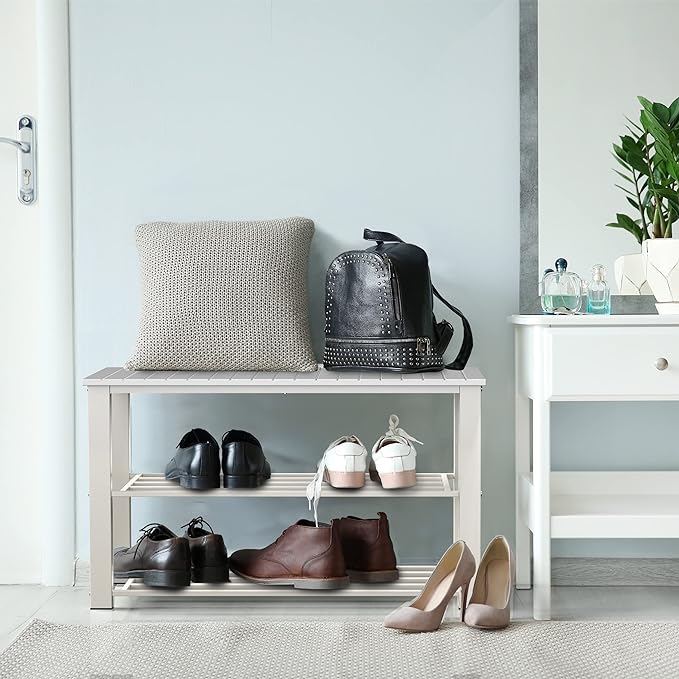 Simple Houseware Wood Top Shoe Storage Bench for Entryway, White