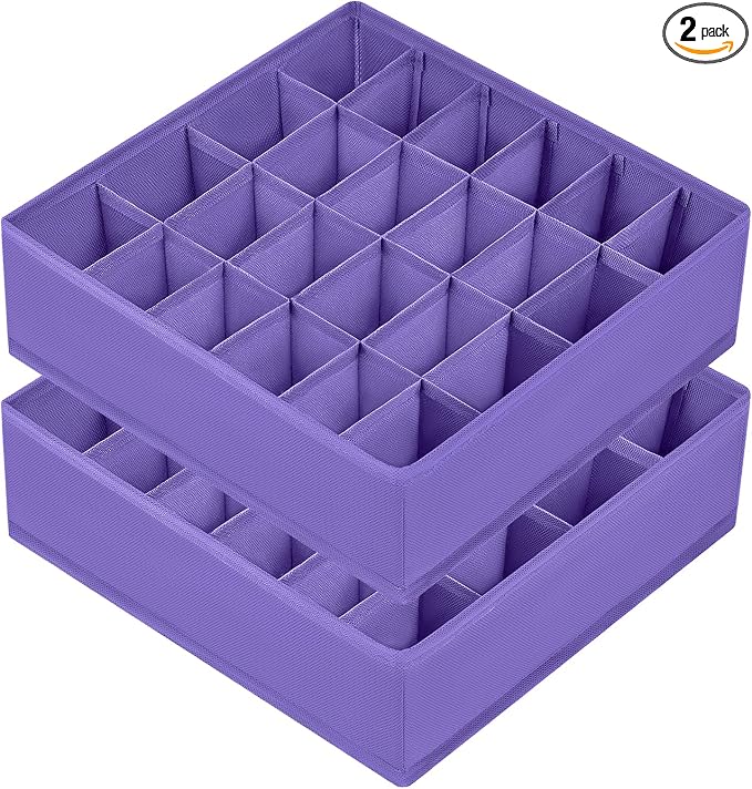 Joyoldelf Sock Drawer Organizer Divider 2 Packs Underwear Organizer, 24 Cell Closet Organizers and Storage Organizer Sock Holders Organizers for Storing Socks, Handkerchiefs, Ties, Belts (Purple)