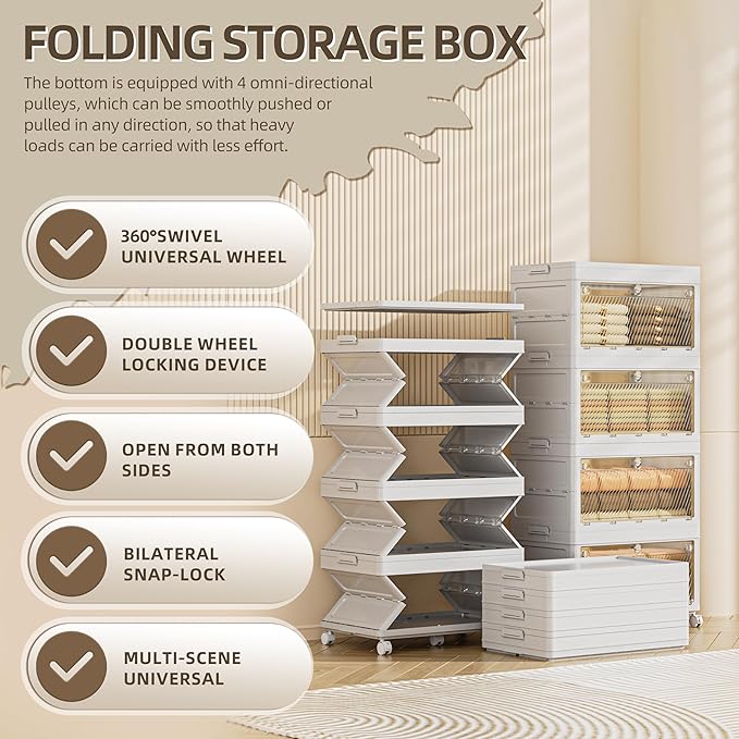 240 QT / 65 Gal Heavy-Duty Foldable Storage Cabinet - Dual Transparent Doors, 360° Industrial Wheels, Tool/Equipment Warehouse Storage