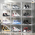 10 Pack Clear High-Top Sneaker Storage Box, Acrylic Shoe Organizer | Extra height 10.6'' for high-top sneakers & athletic footwear Size 11. Stackable display design keeps collections organized