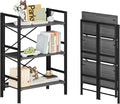 Homeiju Folding Bookshelf No Assembly, 3 Tier Bookcase Foldable Shelf with X-Bracket Design, Adjustable Feet, Space Saving Storage for Living Room, Office