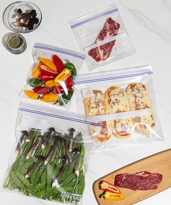Freezer & Double Zipper Food Storage Bags, Double Combo Pack, Quart and Gallon Sizes, BPA-Free, Heavy Duty (Freezer and Regular)