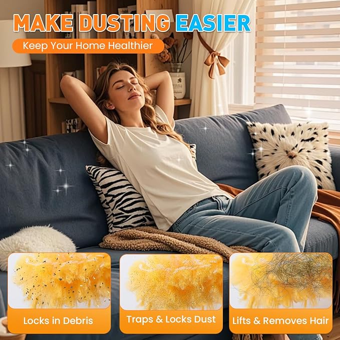 Alotiki Heavy Duty Duster Refills, 160 Count 360° Double-Sided Duster Refill and 4 Yellow Handle, Disposable Dusters Refill for Daily Dust Cleaning, Electronics, Furniture, Blinds, Ceiling Fans
